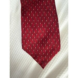 Bill Blass Mens Silk Necktie Red Burgundy Geometric Wave Dot Pattern Silk Tie
